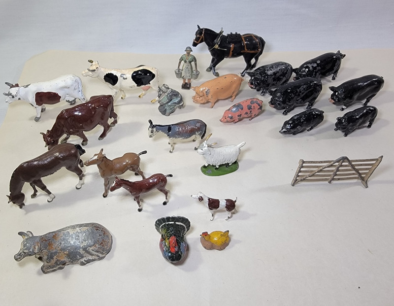 Vintage Britains Ltd Lead Farm Animal Figures Lot Pigs sheep cows horses people
