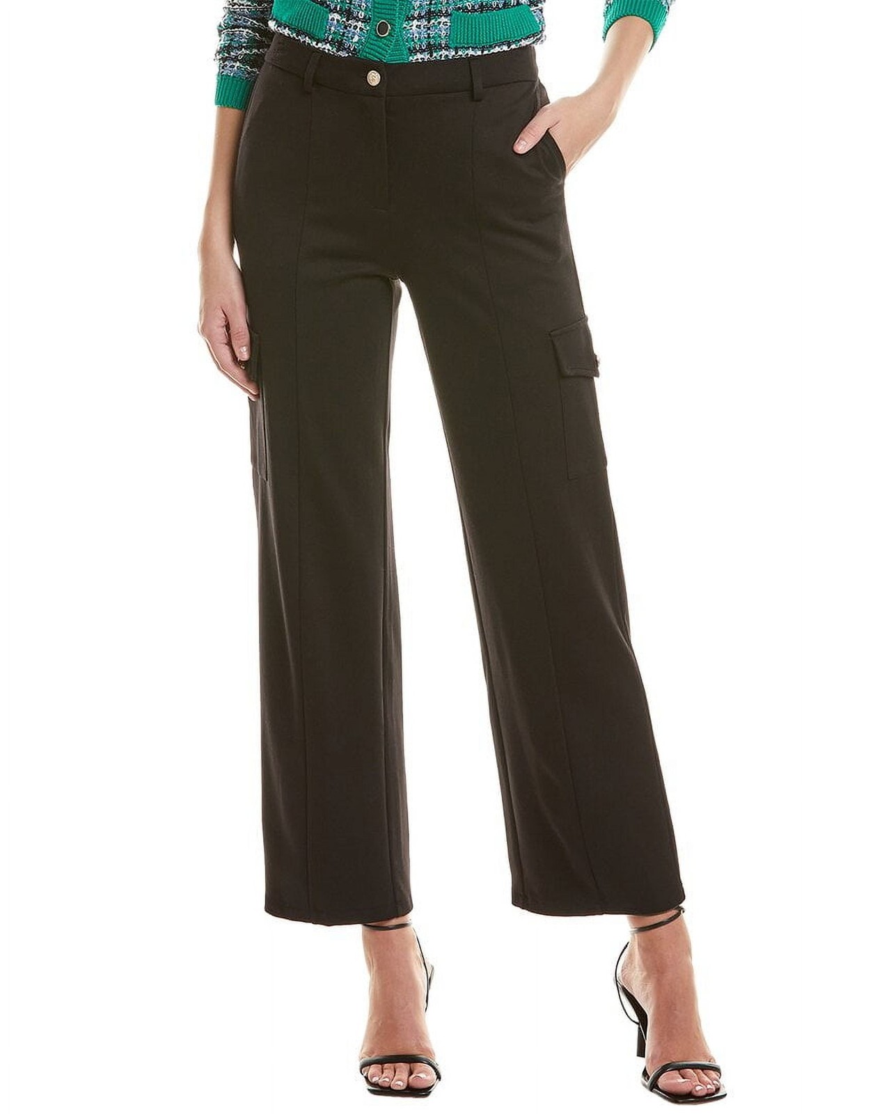 T Tahari NWT Women's Wide Leg Cargo Crop Casual Work Pants Black Size 2