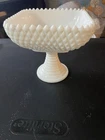 Vintage Milk Glass Diamond Point Pedestal Compote Bowl Footed Candy Dish