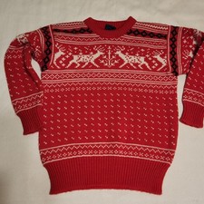 Dale Of N0rway Wool Knit Red Fair Aisle Reindeer Sweater Kids Size 12