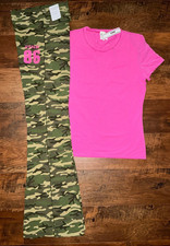 Victoria's Secret Pink Camo Stretch Tee Shirt  Flare Pants Pink Gossip L or XL