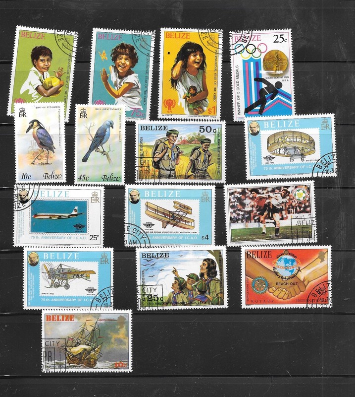 BELIZE 15 DIFFERENT CTO USED XF PICTORIAL COMMEMORATIVE STAMP COLLECTION LOT SET