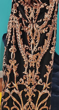 Engerla Black Gold Sequin V-Neck Sleeveless Long Gown Dress, Women's 2