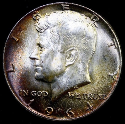 1964 Kennedy Half Dollar 90% SILVER COIN TONED #D4