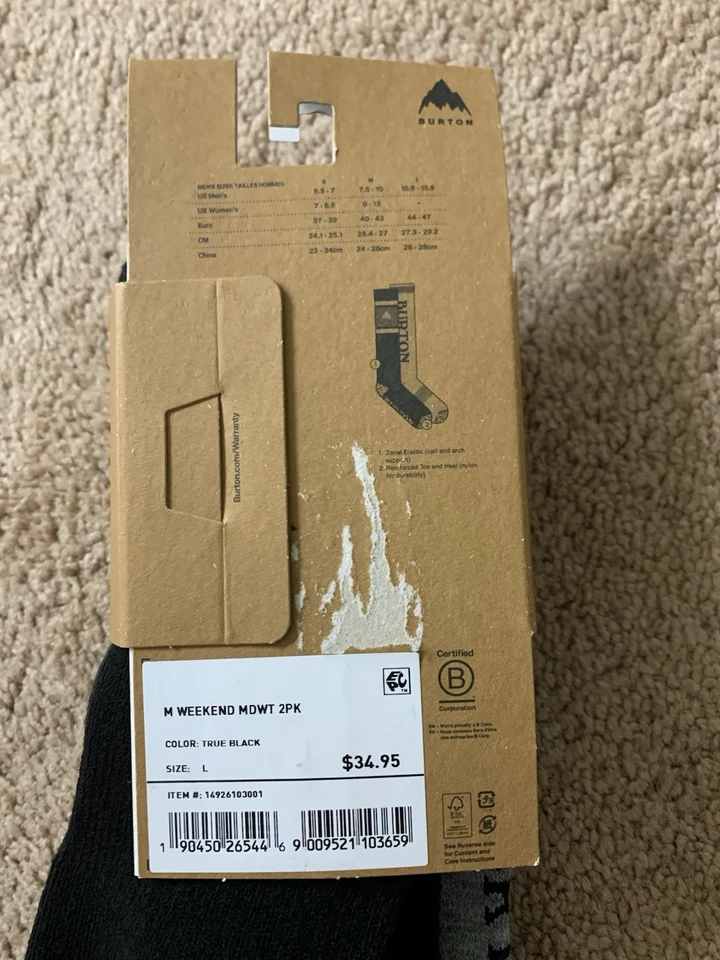 Meias de esqui Burton Weekend peso médio snowboard pacote com 2 preto cinza masculino grande 10,5-13,5 - Imagem 3 de 4