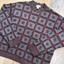 Vintage Norm Thompson Sweater Mens XL Gray Wool 3D Knit Geometric Pullover Italy