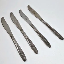 4 Superior Stainless Steel USA Intl Silver Radiant Rose Dinner Knives 