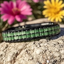 Natural Green Aventurine Stone Beads Crystal Hematite Ladder Men's Bracelet Gift