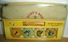 BURT'S BEES CLASSIC TIN QUARTET BEESWAX LIP BALM, Salve, Creme, w/ PENCIL POUCH