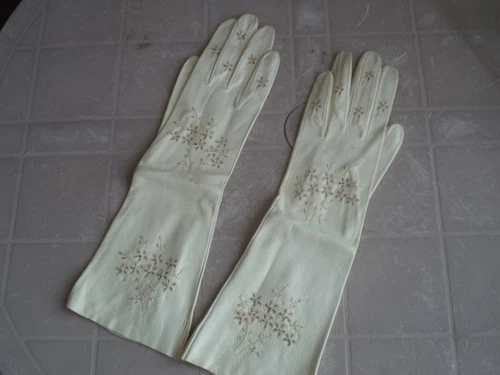 ANTIQUE LEATHER GLOVES FOR WOMEN LADY WALKING/WEDDING WHITE