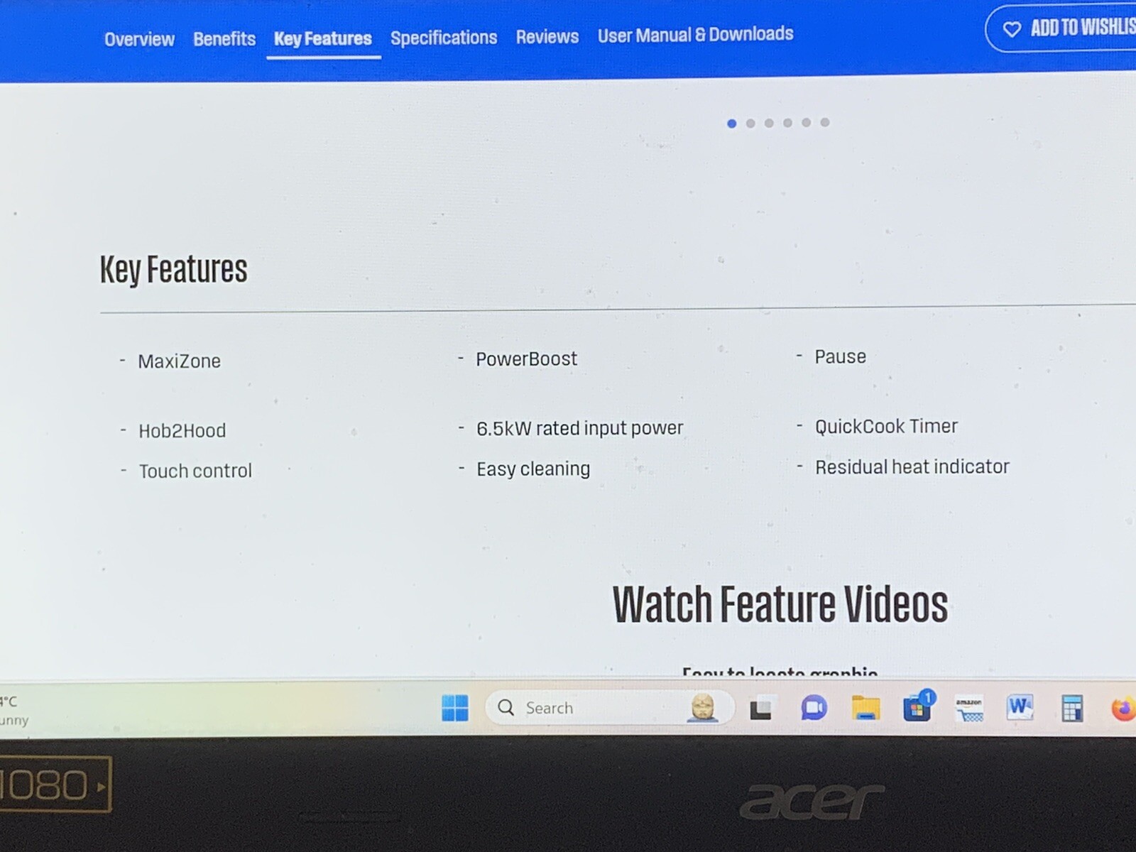 Westinghouse 60cm 3 Zone Black Ceramic Glass Induction Cooktop WHI633BC