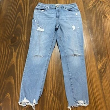 LEVIS 721 Womens 33 High Rise Skinny Jeans Light Wash Distressed Raw Hem Denim