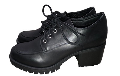 MIA Women s 9 Vicki Black Chunky Heel Platform Lace Up Shoes 2.5  Heel Y2K NIB