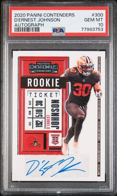 D'ERNEST JOHNSON 2020 PANINI CONTENDERS ROOKIE TICKET AUTO RC #300 PSA 10 POP 9