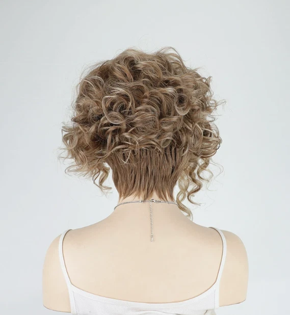 Short Loose Curls Curly Ash Brown Blonde Mix Synthetic Hair Wigs Women Soft - Image 2 of 4