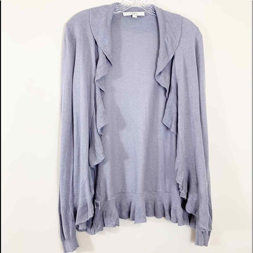 Ann Taylor LOFT Gray Ruffle Cardigan 