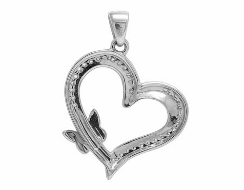 Ladies 10K White Gold Genuine Diamonds Butterfly Heart Designer Pendant 0.10ct - Picture 3 of 7