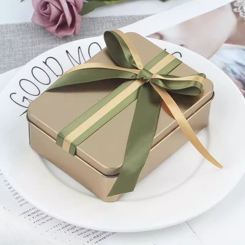 1x Wedding Tinplate Candy Box Ceremony Party Gift Packaging Case with Ribbon Bow