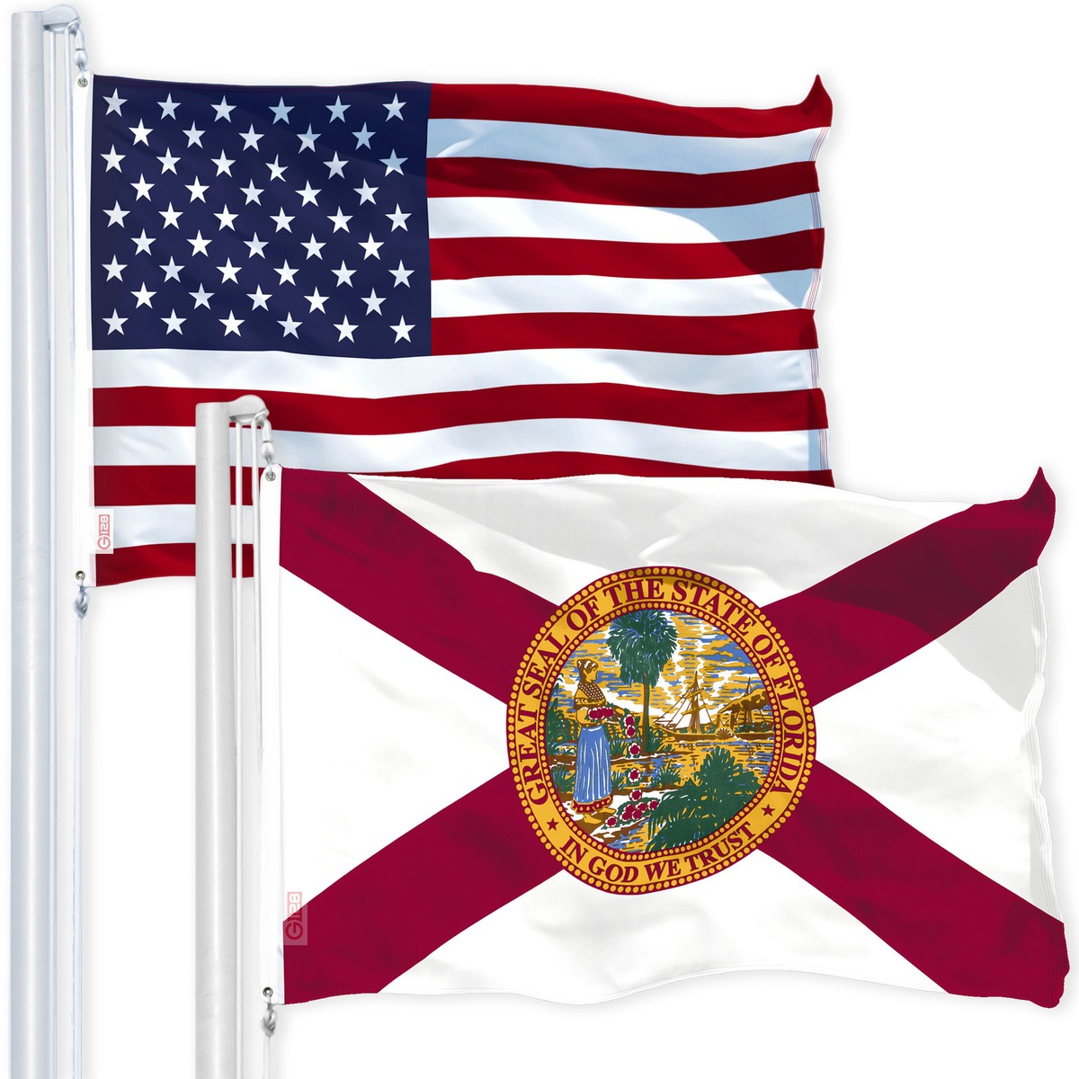 G128 Combo Pack: American USA Flag 3x5 Ft & Florida FL State Flag