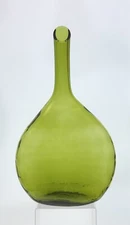 Vintage Blenko Handmade Glass 6735 Cut Vase in Olive Green Joel Myers Design
