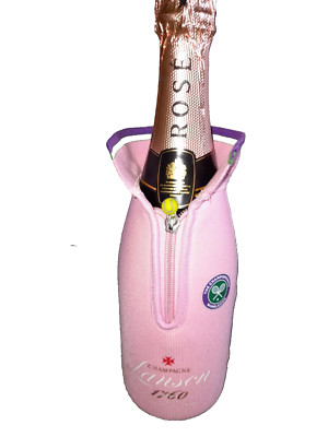 LANSON WIMBLEDON CHAMPAGNERFLASCHE KÜHLHÜLLE REISSVERSCHLUSS JACKE ROSE LABEL BRUT PINK