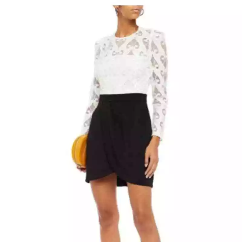 SANDRO PARIS Camelia Crocheted Lace Pleated Crepe Mini Dress EU Size 40 |  eBay