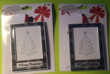 2 Christmas Tree Ornament Photo Picture Frame Plaid Merry Christmas Read Desçrip