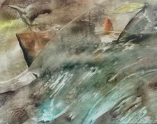 TAbleau peinture abstraite cire couleur signé Abstract artwork color signed 