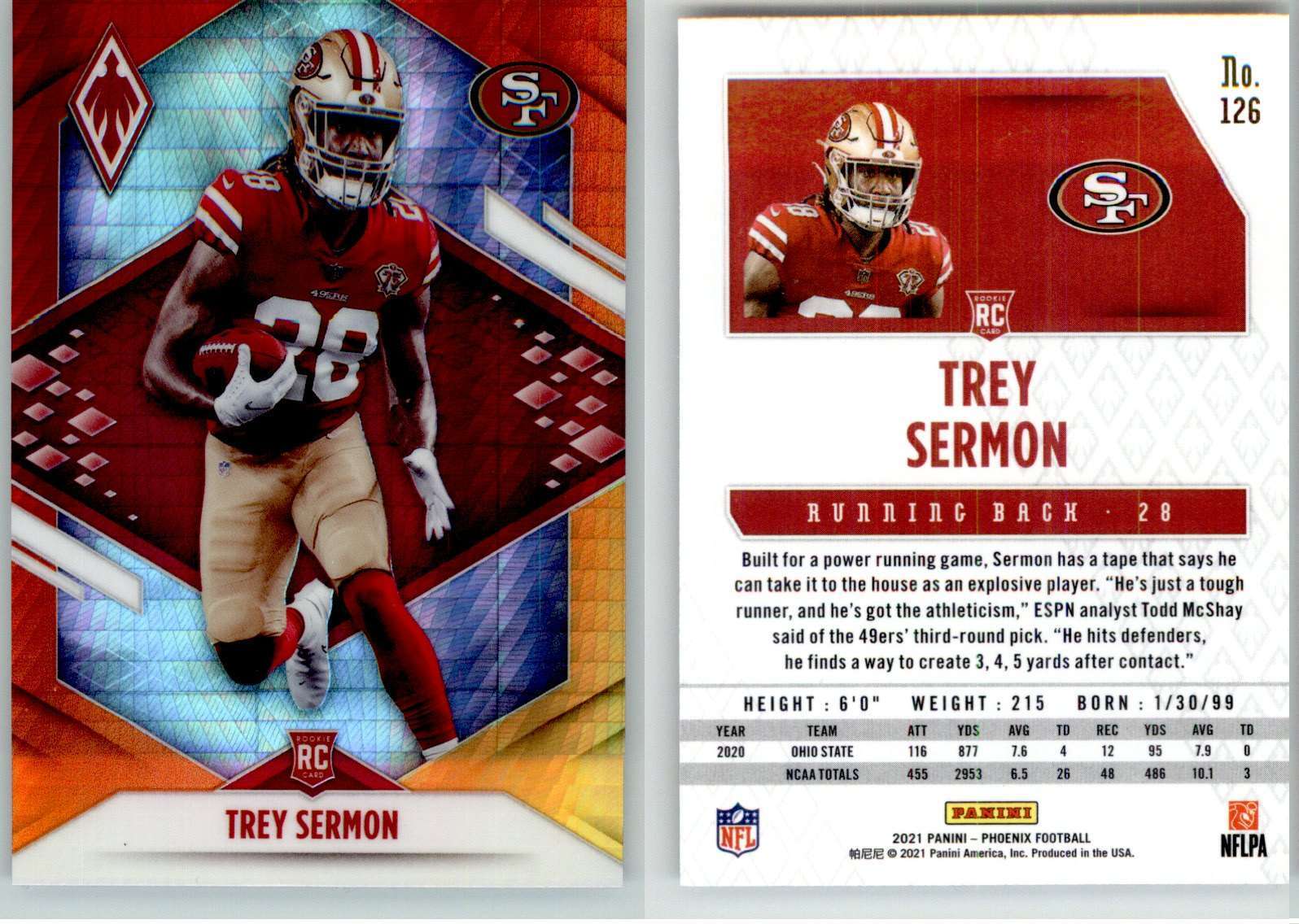 Trey Sermon 2021 Phoenix Fanatics Fire Burst #126 49ers RC Rookie