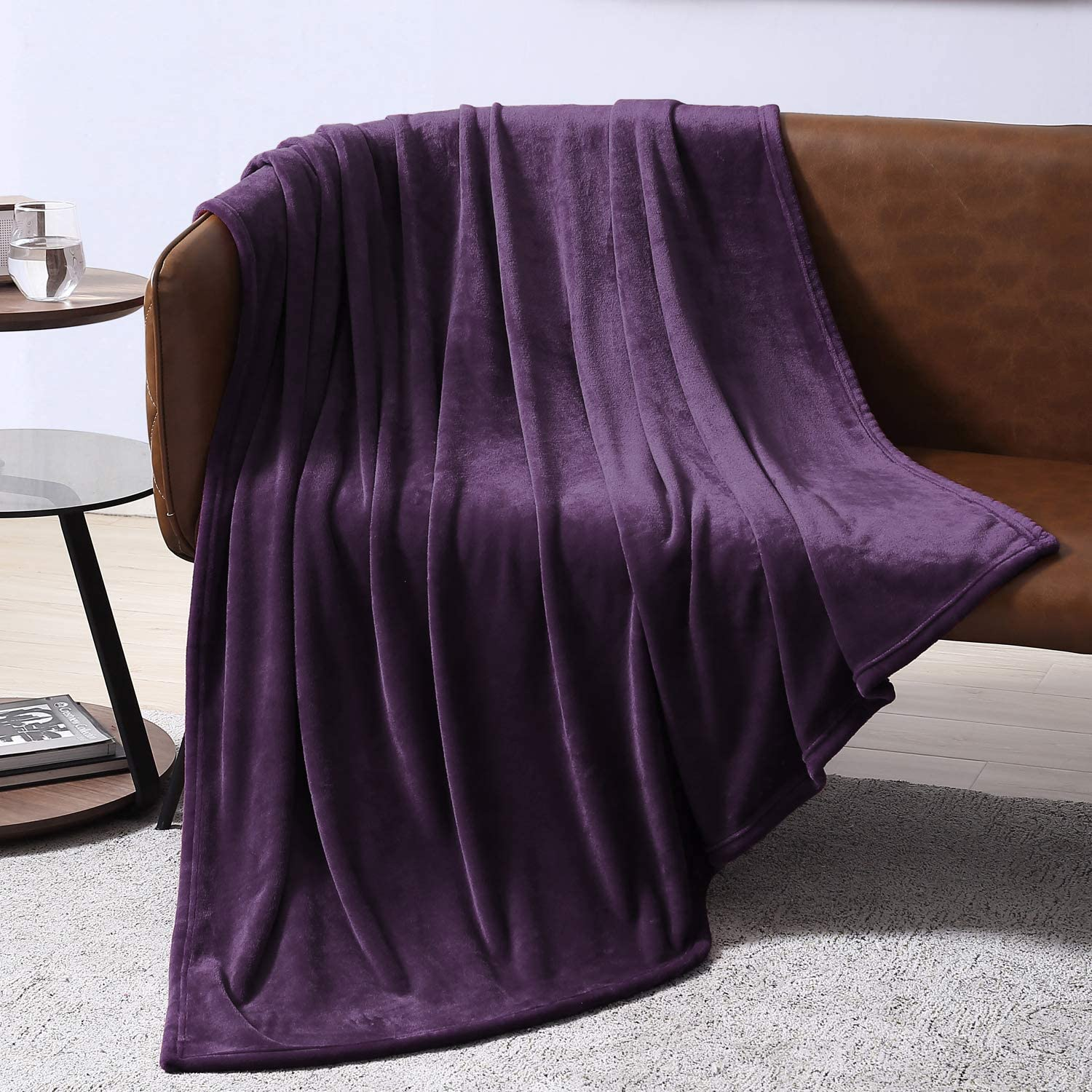 Fleece Blanket Twin Size Purple Throw Blanket for Couch or Bed - Microfiber Fuzz