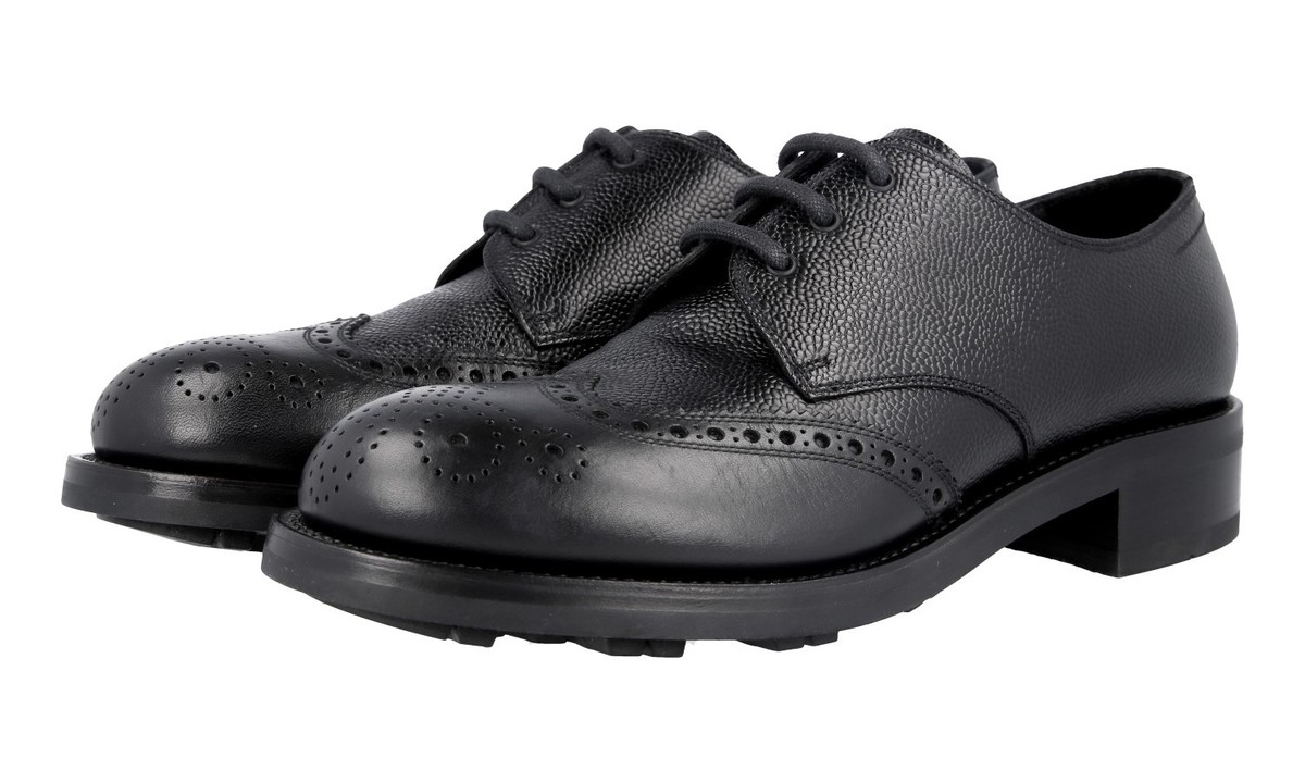 PRADA Derby Dress Shoes WELT SEWN Hammered Black Two Tone  display picture 1