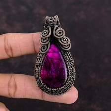 Pink Fire Labradorite Wire Wrapped Pendant Handcrafted Copper Dailywear 2.76"
