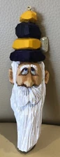 6” FOLK ART PURPLE GOLD ELF HAND CARVED WOOD ORNAMENT BY NC ARTIST J.D. PRICE
