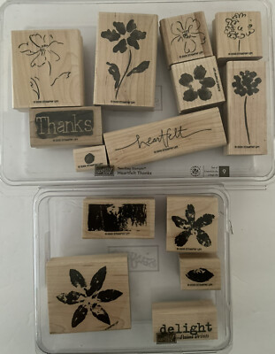 STAMPIN UP Lot Of 2 Packs 14 Wood Mounted Rubber Stamps Scrapbooking Crafts