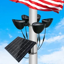Solar Flag Pole Light Feature 5 LED Spotlights Large Solar Panel with 12000mA