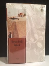 Linens-n-Things Scroll Damask Tablecloth 70" Round Ivory NWT