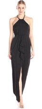 NWT AUTH BCBGMax Azria Milania Halter Cascade Long Gown in Black 368