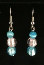 COSTUME JEWELLERY - BLUE & WHITE - DANGLY EARRINGS - PIERCED - 4cm DROP - NE42
