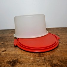 Tupperware Cake Pie Taker Keeper Set 683 684 Red Base Sheer Cover Vintage