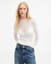 Image of AllSaints Women's White Knit Pullover Jumper UK Size XS Open-Knit Pullover