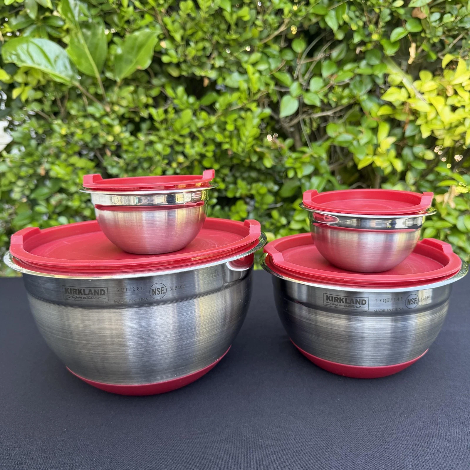Kirkland Signature Stainless Steel Mixing Bowls Set 8pc Red Lids Non-Slip Base
Opens in a new window