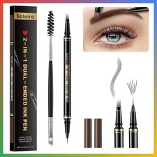 4 Tip Microblading Eyebrow Pen Dark Brown Dual End Brush Long Lasting Waterproof