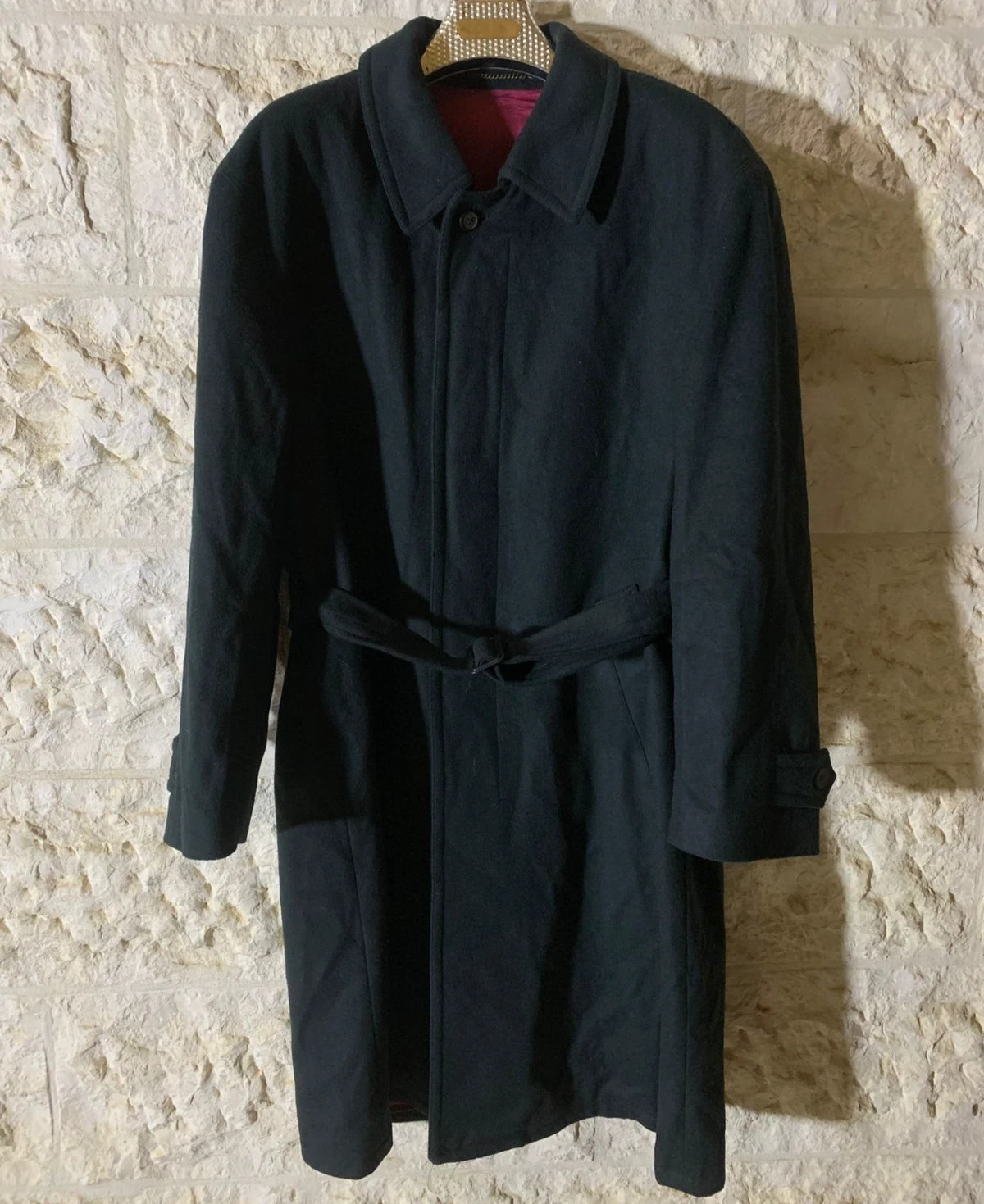 Vintage pure wool classic green belted long over coat 48R XL