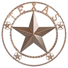 Metal Texas Lone Star Barn Wall Decor Rope Ring Rustic Brushed Copper 24 inch