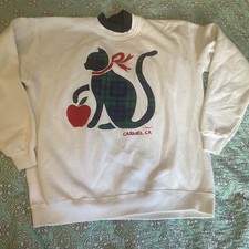 Vintage 80s Plaid Cat Sweatshirt Puffy Artisan Carmel CA Souvenir Woman  s Large