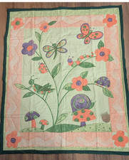 Handmade Baby Girl Garden Quilt 36" by 44" soft pastels