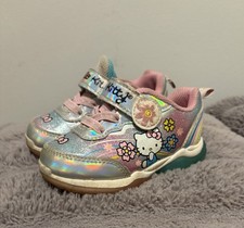 Sanario Hello Kitty Girls Floral Rainbow Bow light up Sneakers Pink Silver Sz 8