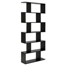 6 Tier S-Shaped Bookshelf Storage Display Bookcase Decor Z-Shelf -Black - Color: