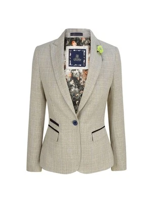 Damen Creme Tweed Wollmischung Blazer Vintage Taillierte Jacke – House of Cavani - Bild 1 von 4