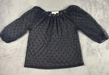 Women's Loft  Ballon Sleeve Blouse Black Sheer Polkadots Xs